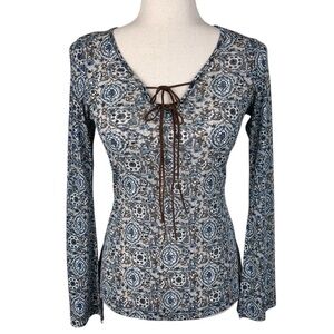 Vintage Y2K Self Esteem Peasant Top Lace Up Flare Sleeves Fairycore Bohemian